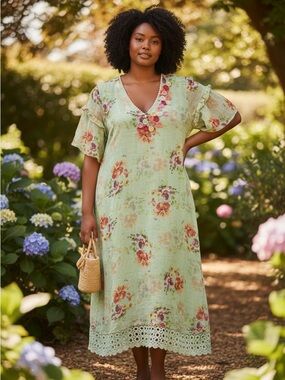 Floral Mint Green V-Neck Women’s Dress